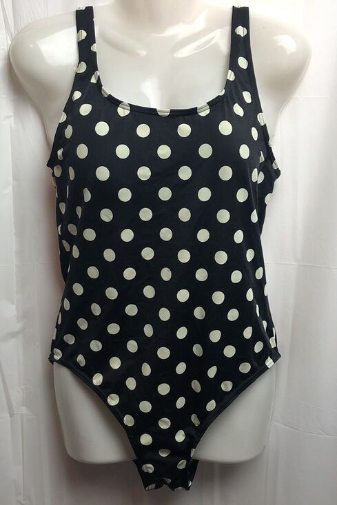 Unbranded Other - Swimsuit One Piece Women Large Black Ivory Polka Dot Pattern Padded Tank Classic